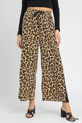 Leopard Print Wide-Leg Drawstring Pants Umgee NATURAL S